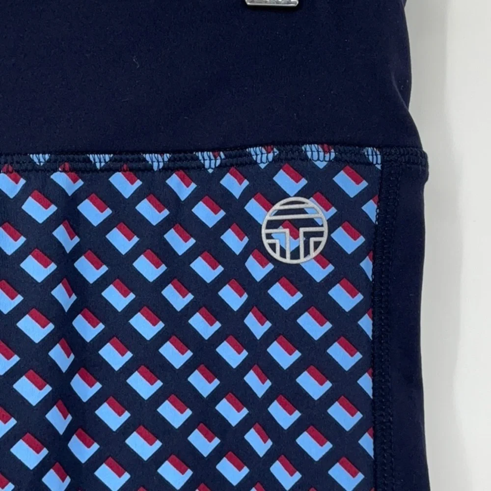 Tory Burch Sport Patterned Leggings Size Large Navy & Light Blue Logo Print